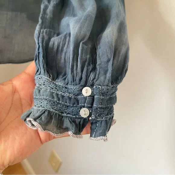 Grunge girly Free People Victorian Abigail hand dyed blue top Small EUC - Picture 5 of 9